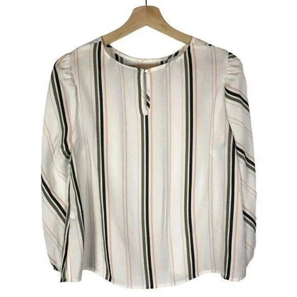 Apt. 9 Petite White Vertical Stripe Long Sleeve Blouse MP - Picture 2 of 4